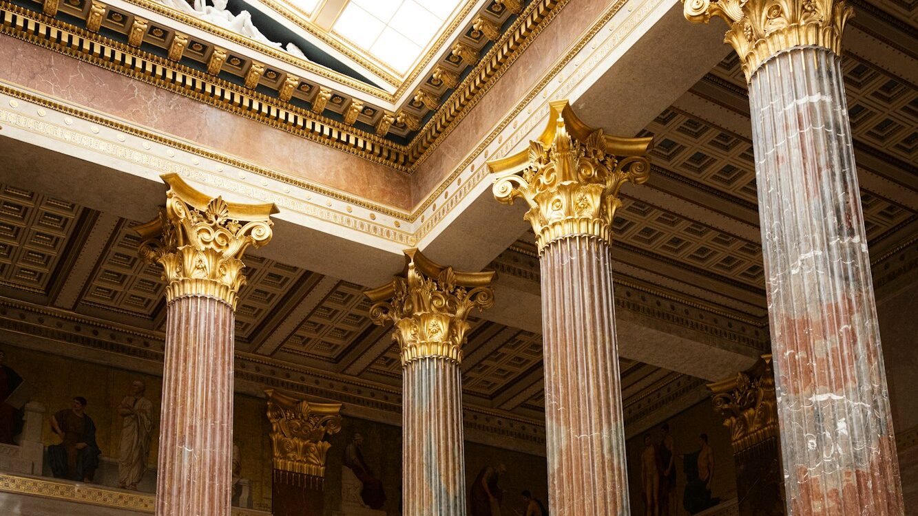 a christmas tree in the middle of a building