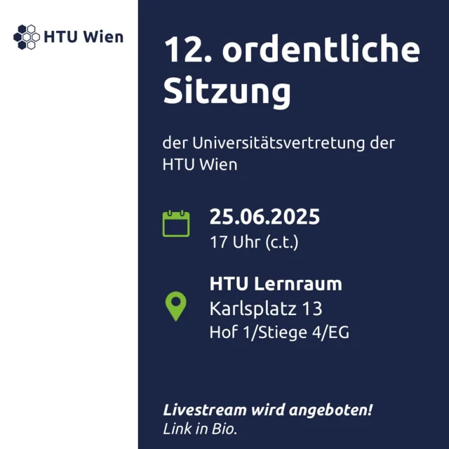 Einladung zur 12. ordentlichen Sitzung der Universitätsvertretung

Link zum Stream in bio🔗